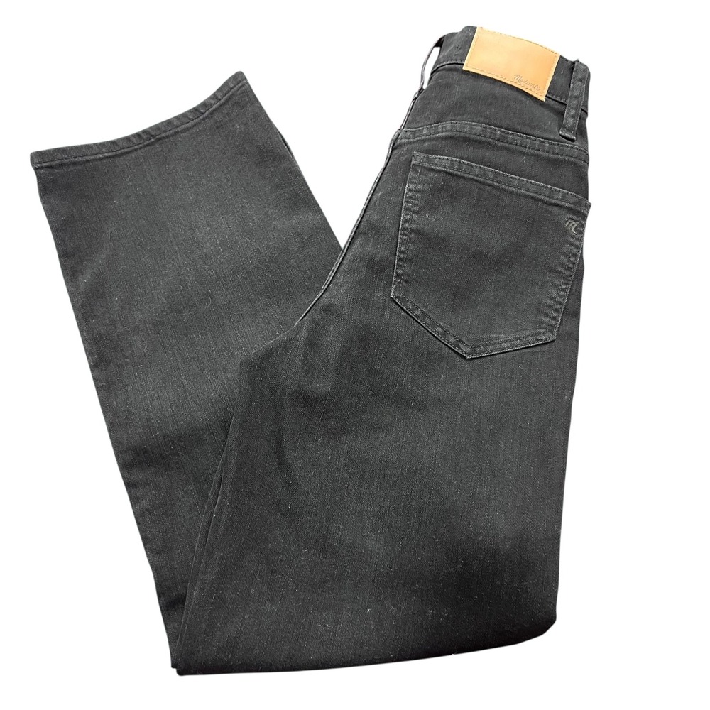 Madewell Black Wide-Leg Flare Jeans with Tan Patch